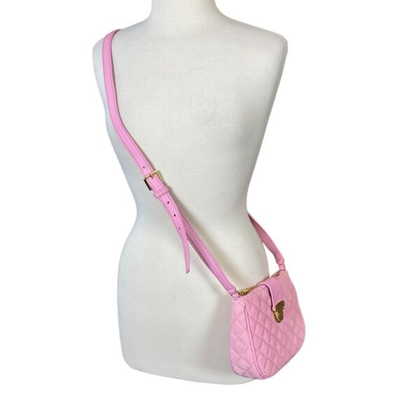 Talbots Pink Suede Quilted Crossbody Bag Gold Hardware 100% Leather - Picture 3 of 10